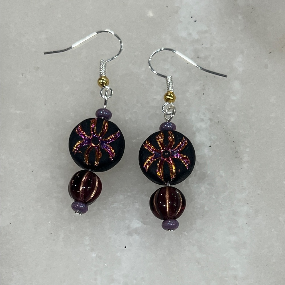 Black and Purple Stone Earrings